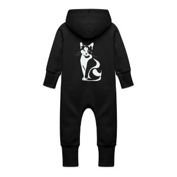 Katze Minimalistisch - Baby Bio Sweat Overall mit Kapuze - Schwarz - Hinten