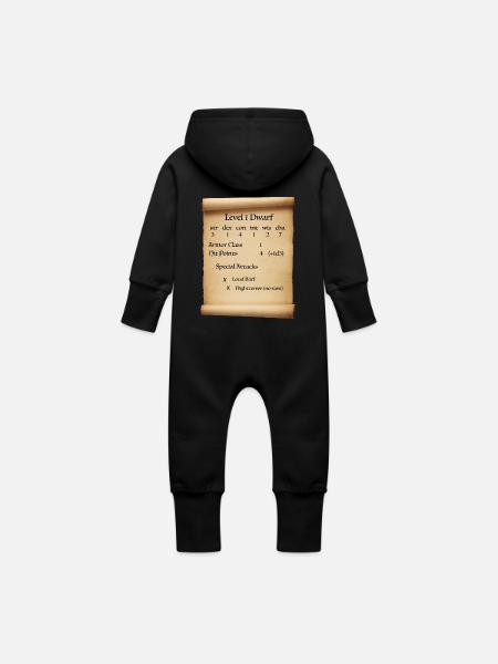 Level 1 Dwarf - Baby Organic Sweat Overalls With Hood - black