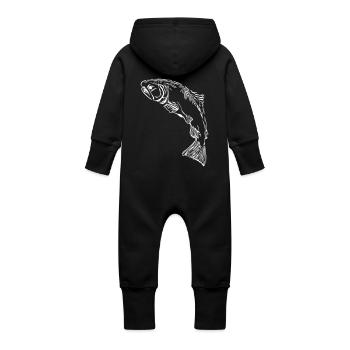 Lachs - Baby Bio Sweat Overall mit Kapuze - Schwarz - Hinten