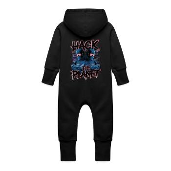 Retro Cyber Hackers – Hack The Planet Glitch Art - Baby Organic Sweat Overalls With Hood - black - Back