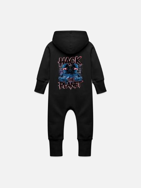 Retro Cyber Hackers – Hack The Planet Glitch Art - Baby Organic Sweat Overalls With Hood - black