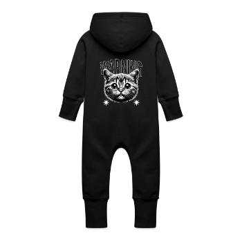 Warning Cat Kitty Gift - Baby Organic Sweat Overalls With Hood - vanilla - Back