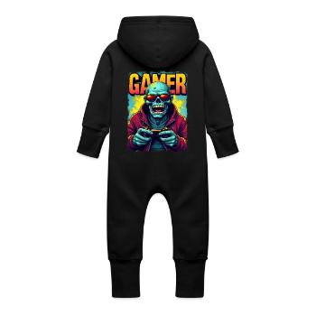 Gambler zombie with controller - Baby Organic Sweat Overalls With Hood - black - Back