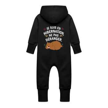 Cadeau humour dormir dormeur dormeuse ours - Grenouillère à capuche bio en molleton Bébé - noir - Dos