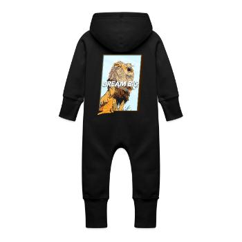 Dream Big Cat Lion - Baby Organic Sweat Overalls With Hood - black - Back