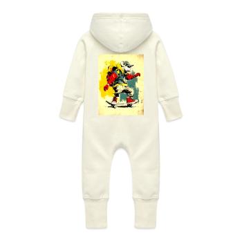 Coole Maus auf Skateboard - modern, stylisch - Baby Bio Sweat Overall mit Kapuze - Vanille-Milchshake - Hinten