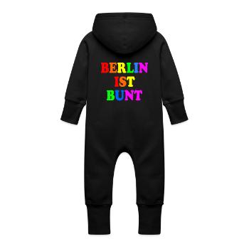 Berlin ist bunt - Baby Bio Sweat Overall mit Kapuze - Schwarz - Hinten