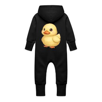 Cute Yellow Chick in Drawing Style - Baby Organic Sweat Overalls With Hood - black - Back