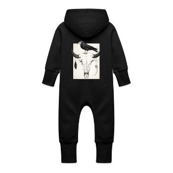 Crâne et Corneille - Grenouillère à capuche bio en molleton Bébé - noir - Dos