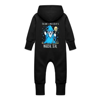 This shirt is Protected by a Magical Seal - Baby Organic Sweat Overalls With Hood - black - Back