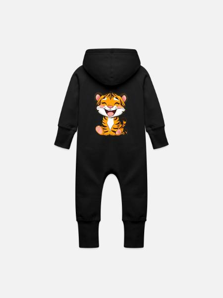 Cute Tiger - Baby Organic Sweat Overalls With Hood - black