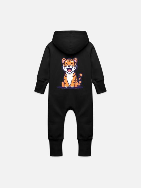 Little Laughing Tiger - Baby Organic Sweat Overalls With Hood - black