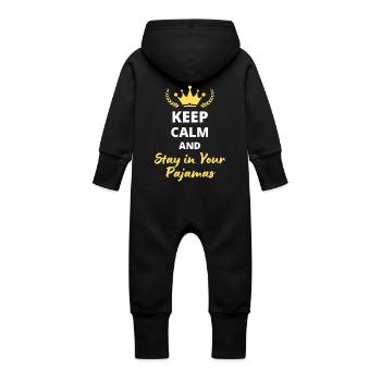 "Keep Calm and Stay in Your Pajamas" - Chill - Baby Organic Sweat Overalls With Hood - vanilla - Back
