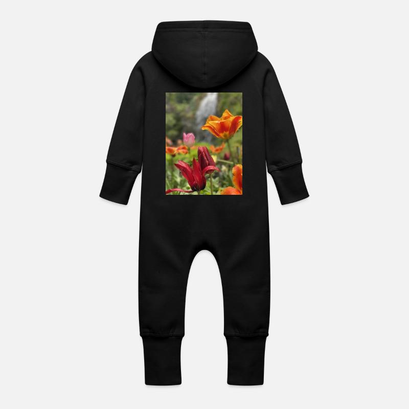 Tulpen bunt - Baby Bio Sweat Overall mit Kapuze - Schwarz