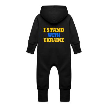 I stand with ukraine - Baby Organic Sweat Overalls With Hood - black - Back