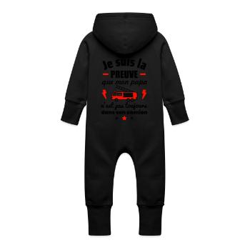 Je suis la preuve papa pompier annonce grossesse - Grenouillère à capuche bio en molleton Bébé - noir - Dos
