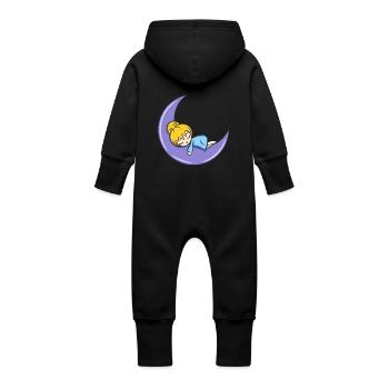 Kleines Mädchen, das auf dem Mond schläft - Baby Bio Sweat Overall mit Kapuze - Schwarz - Hinten