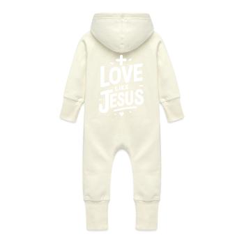 Love is Jesus - Baby Organic Sweat Overalls With Hood - vanilla - Back