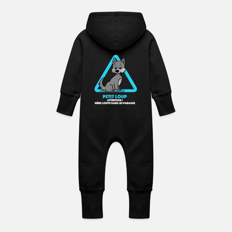 Louveteau (lettres-blanches) - Grenouillère à capuche bio en molleton Bébé - noir