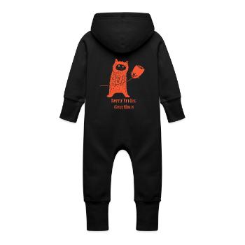 Cat with flower - Baby Organic Sweat Overalls With Hood - black - Back