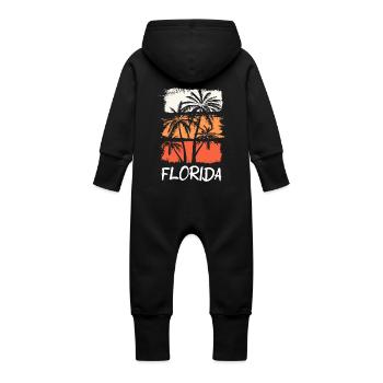 Florida USA Miami America Summer Palm Trees Beach - Baby Organic Sweat Overalls With Hood - vanilla - Back