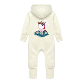 Licorne gentiane Edelweiss Alpes Suisse Autriche - Grenouillère à capuche bio en molleton Bébé - vanille - Dos