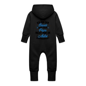 Ich Bin der Beweis DASS Papa Nicht nur an Autos - Baby Bio Sweat Overall mit Kapuze - Schwarz - Hinten