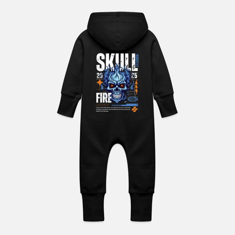 Crâne Bleu Blanc - Grenouillère à capuche bio en molleton Bébé - noir