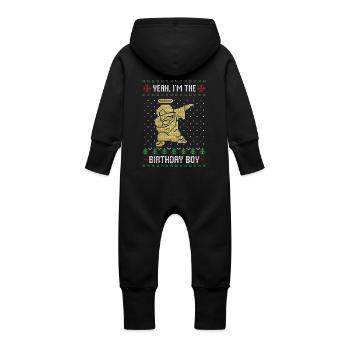 Dabbing jesus christ ugly christmas xmas - Baby Organic Sweat Overalls With Hood - vanilla - Back