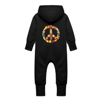 Peacezeichen Rosen - Baby Bio Sweat Overall mit Kapuze - Schwarz - Hinten