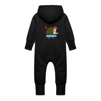 Skater Igel by Cheslo - Baby Bio Sweat Overall mit Kapuze - Schwarz - Hinten