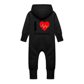 I Love Hongkong - Ich liebe Hongkong - Baby Bio Sweat Overall mit Kapuze - Schwarz - Hinten