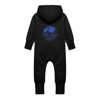 Blume-blau - Baby Bio Sweat Overall mit Kapuze - Schwarz - Hinten