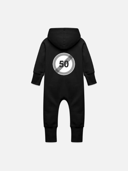Road Sign 50 restriction - Baby Organic Sweat Overalls With Hood - black