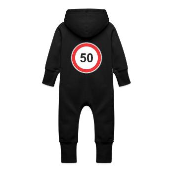 Verkehrsschild 50 - Baby Bio Sweat Overall mit Kapuze - Schwarz - Hinten