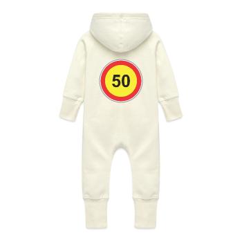 Road Sign 50 yellow - Baby Organic Sweat Overalls With Hood - vanilla - Back