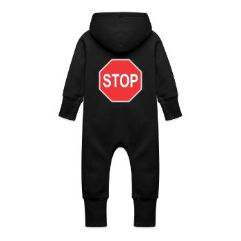 Panneau stop - Grenouillère à capuche bio en molleton Bébé - noir - Dos
