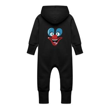 Happy clown face design - Baby Organic Sweat Overalls With Hood - black - Back