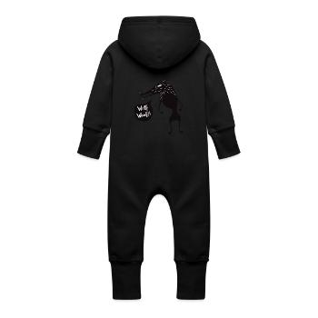 Wolf Schuss !! T-Shirt - Baby Bio Sweat Overall mit Kapuze - Schwarz - Hinten