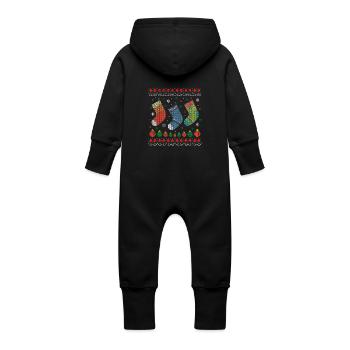Ugly Christmas Geschenke Socken. Tannenbaum Santa - Baby Bio Sweat Overall mit Kapuze - Schwarz - Hinten