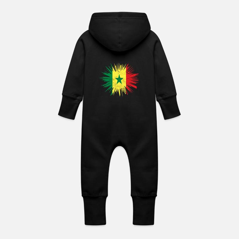 Cadeau Splatter Land Roots Senegal - Grenouillère à capuche bio en molleton Bébé - noir