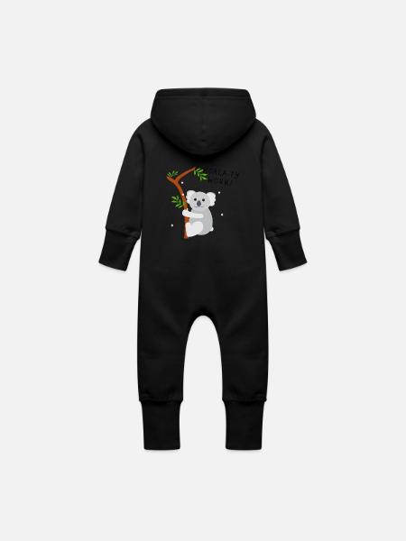 koala - Grenouillère à capuche bio en molleton Bébé - noir