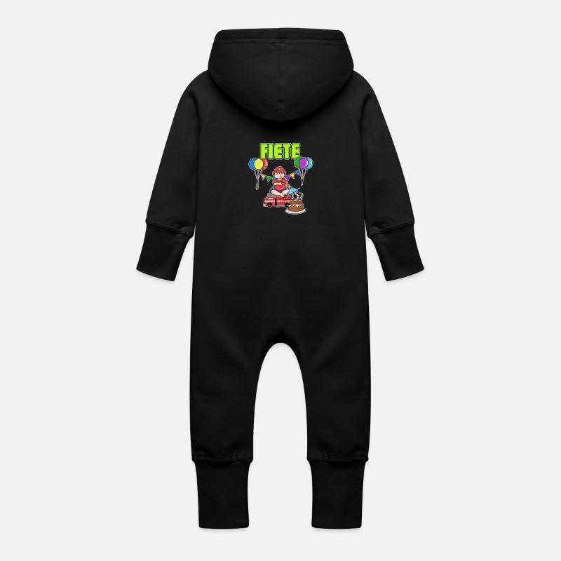 cadeau sapeurs-pompiers Fiete - Grenouillère à capuche bio en molleton Bébé - noir