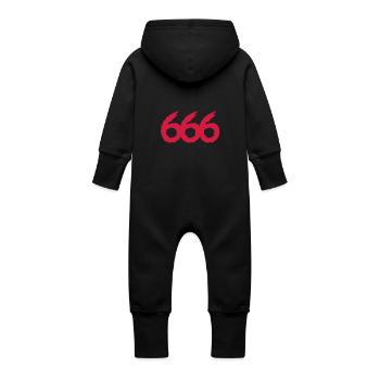 666 number symbol - Baby Organic Sweat Overalls With Hood - black - Back