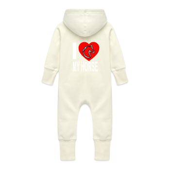 Horse - Baby Organic Sweat Overalls With Hood - vanilla - Back
