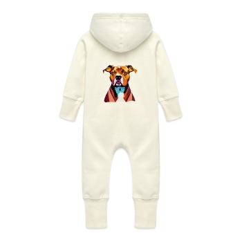 American Staffordshire Terrier Dog - Baby Organic Sweat Overalls With Hood - vanilla - Back