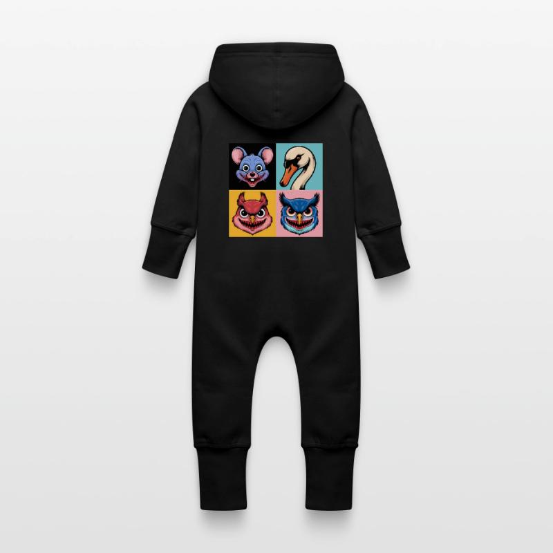 Pop-art Maus Schwan Eichhörnchen Eule Halloween Baby Bio Sweat Overall mit Kapuze