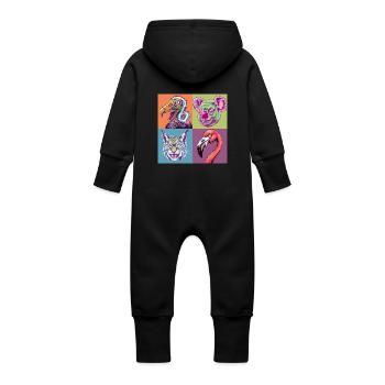 Pop Art Lynx Colorful Koala Flamingo Vulture Smile - Baby Organic Sweat Overalls With Hood - black - Back