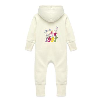 Year of birth 1997 wildflowers - Baby Organic Sweat Overalls With Hood - vanilla - Back