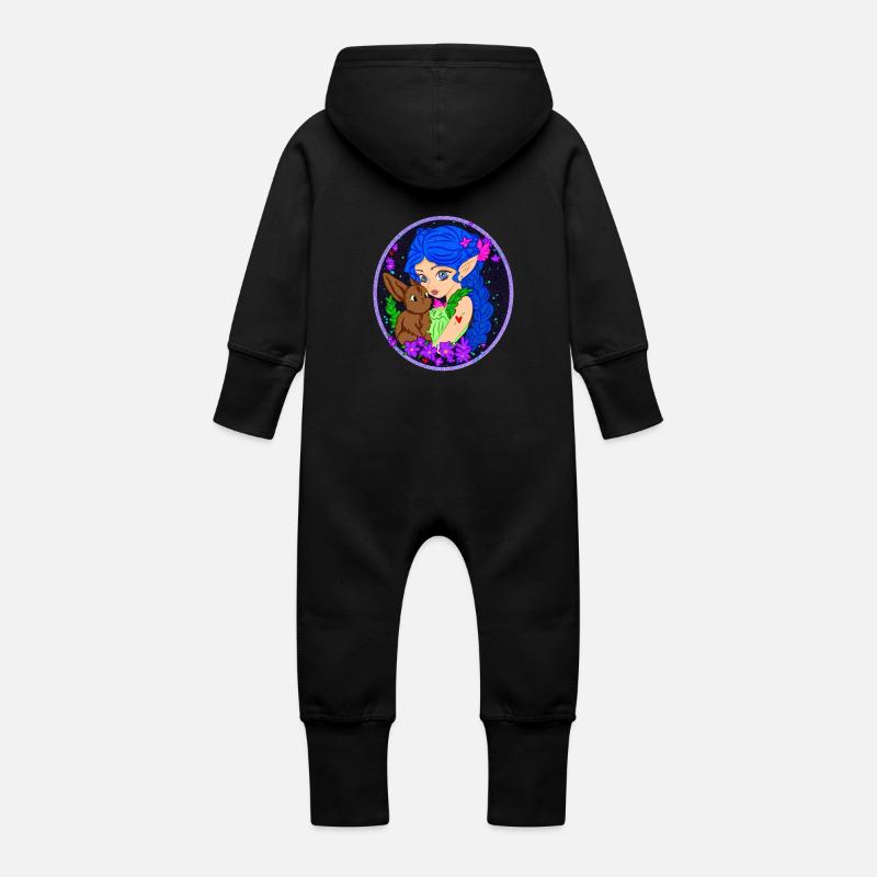 Elfe mit Hase - Baby Bio Sweat Overall mit Kapuze - Schwarz